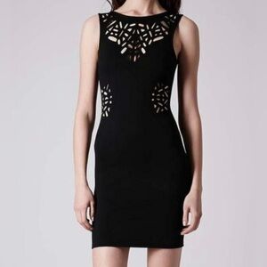 Topshop Black Laser Cut-Out Bodycon Dress, Size 6
